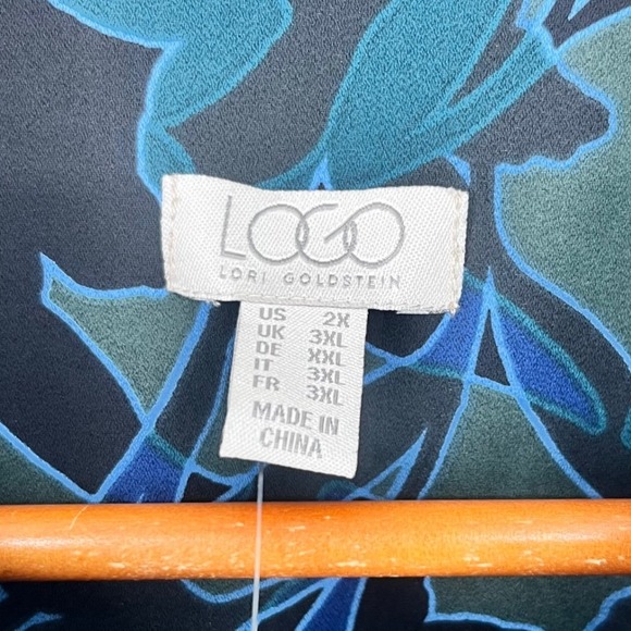 LOGO Lori Goldstein Tunic Shirt 2X Blue Green Floral Workwear Office Liquid Knit - Picture 4 of 9